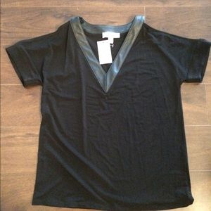 Micheal Kors Faux leather shoulder cut out blouse